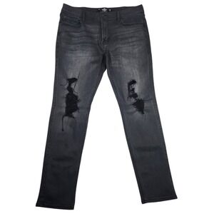 Hollister Advanced Stretch Skinny Jeans Mens 36x32 Black Distressed Ripped